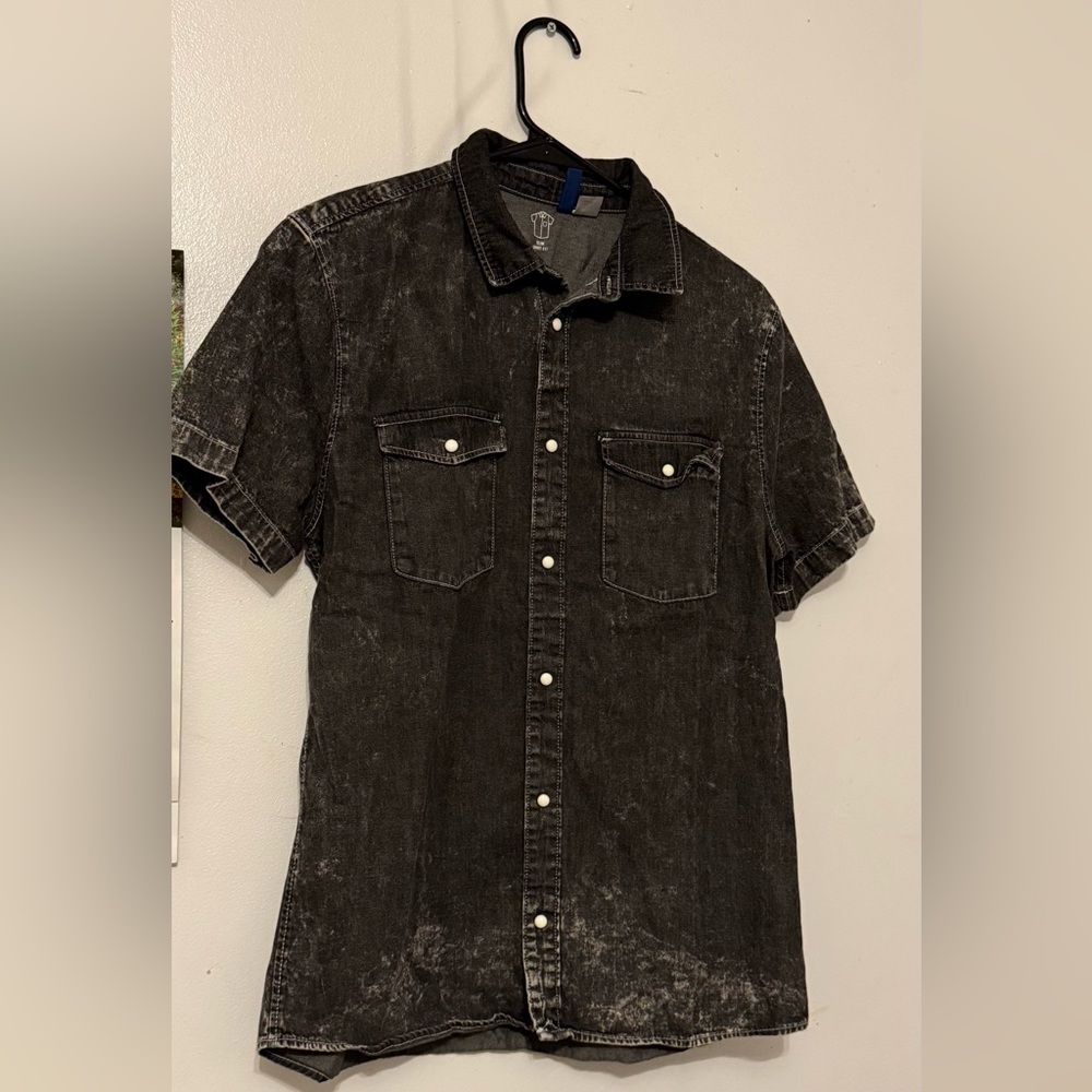H&M Charcoal Short Sleeve Denim Shirt